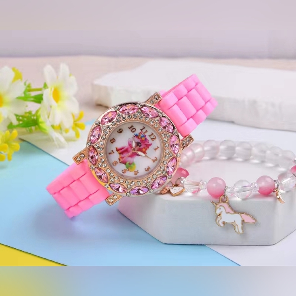Cute girl unicorn watch with bracelet